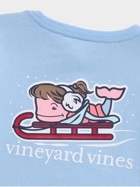 NWT Vineyard Vines Girls Whale Sledding Blue Glitter Long Sleeve Pocket Tee- 4T